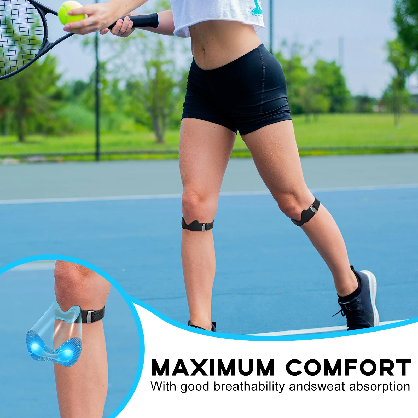 Adjustable Non-Slip Patella Band Stabilizer Knee Brace Silicone Patellar Tendon Support Strap with 3D Airbag for Sports